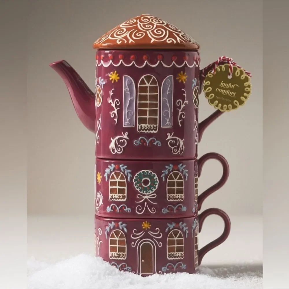 NWT ANTHROPOLOGIE Gingerbread Ceramic Stoneware Tea For 2